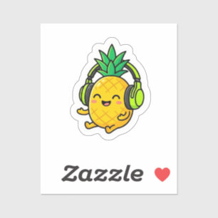 Cute Kawaii Ananas met Hoofdtelefoon SuSticker Sticker