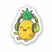 Cute Kawaii Ananas met Hoofdtelefoon SuSticker Sticker (Voorkant)