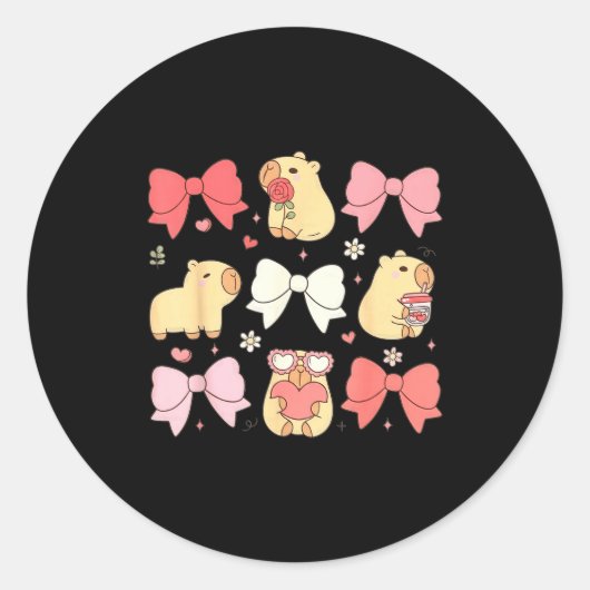 Cute Kawaii Animals And Nk Coquette Bows Aesthetic Ronde Sticker (Voorkant)