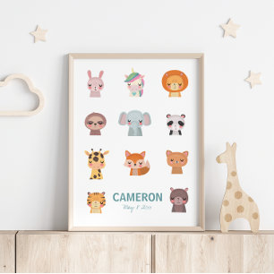 Cute Kawaii Animals   Illustratie Zen Yoga Poster