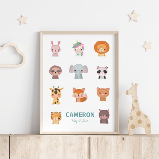 Cute Kawaii Animals | Illustratie Zen Yoga Poster