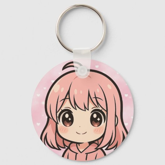 Cute Kawaii Anime Girl Face Keychain (Voorkant)