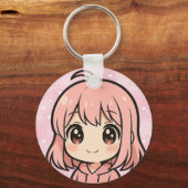 Cute Kawaii Anime Girl Face Keychain (Voorkant)