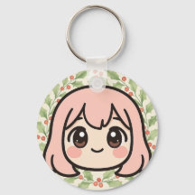 Cute Kawaii Anime Girl Face Keychain – Pastel Chib