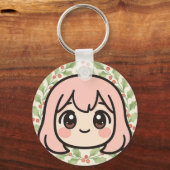 Cute Kawaii Anime Girl Face Keychain – Pastel Chib (Voorkant)