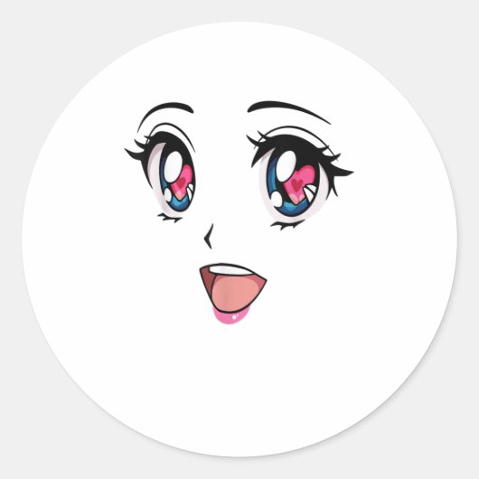 Cute Kawaii Anime Girl Face Manga Style Ronde Sticker (Voorkant)