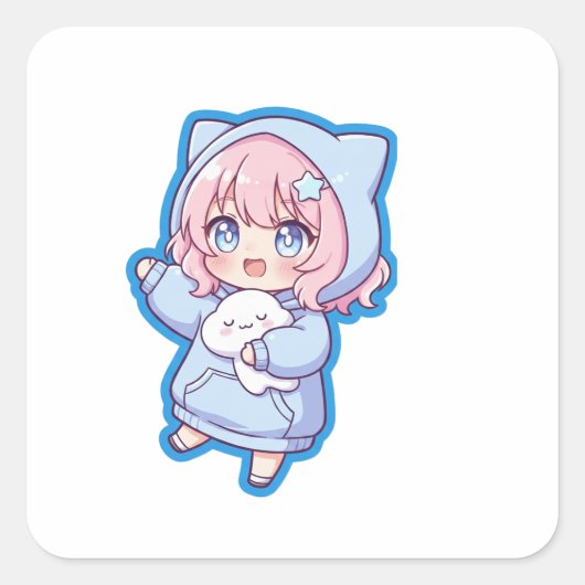 Cute Kawaii Anime Girl Sticker (Voorkant)