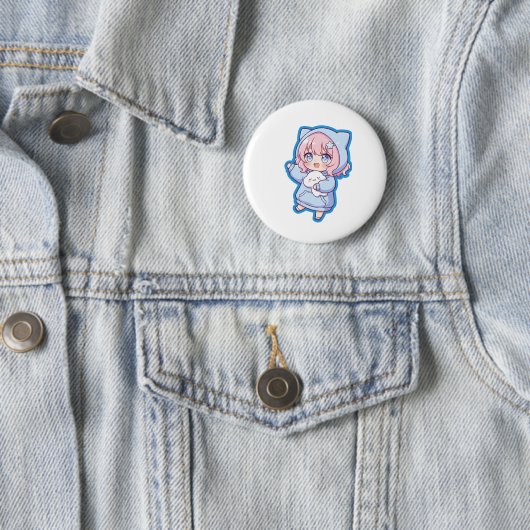 Cute Kawaii Anime Girl Sticker Ronde Button 5,7 Cm (In situ)