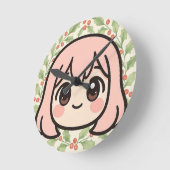 Cute Kawaii Anime Girl Wall Clock – Pastel Chibi C Ronde Klok (Hoek)