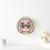 Cute Kawaii Anime Girl Wall Clock – Pastel Chibi C Ronde Klok (Huis)