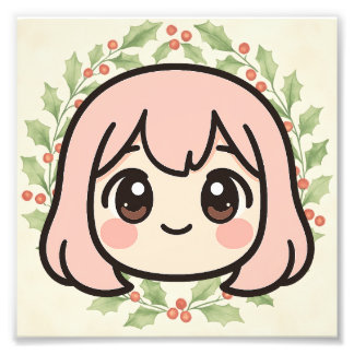 Cute Kawaii Anime Girl Wood Wall Art Foto Afdruk