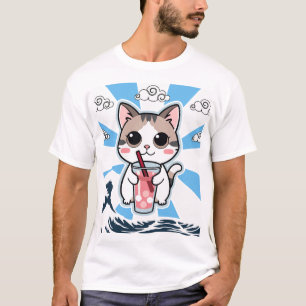 Cute Kawaii Anime Kat Bubbeltje Thee Grote Golf Ar T-shirt