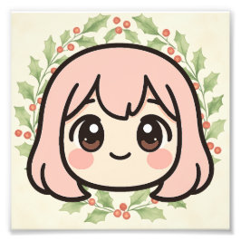 Cute Kawaii Anime Meisje Houten Muur Kunst Foto Afdruk