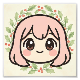 Cute Kawaii Anime Meisje Houten Muur Kunst Foto Afdruk