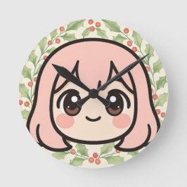 Cute Kawaii Anime Meisje Muurklok – Pastel Chibi C Ronde Klok