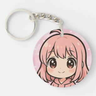 Cute Kawaii Anime Meisjesgezicht Sleutelhanger