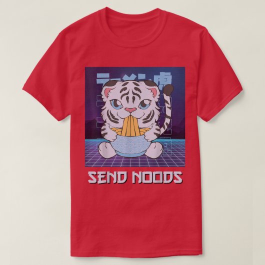 Cute Kawaii Anime WhiteTiger Ramen SendNoods Retro T-shirt (Design voorkant)