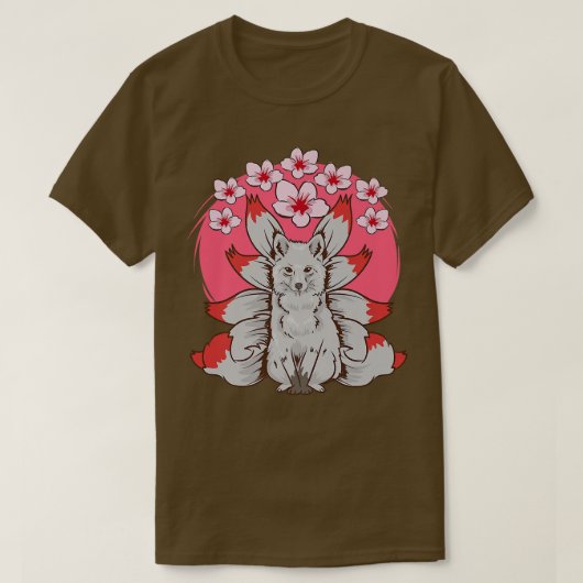 Cute Kawaii AnimeKitsune Cherry Blossom FoJapans T-shirt (Design voorkant)