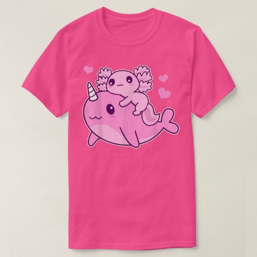 Cute Kawaii Aolotl and Narwhal Anime Whale T-shirt (Design voorkant)