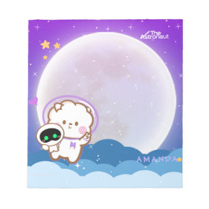 Cute Kawaii Astronaut Jinnie in de paarse ruimte Notitieblok