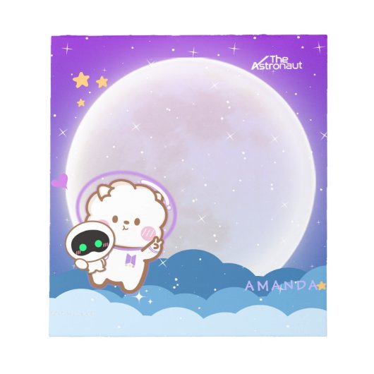 Cute Kawaii Astronaut Jinnie in de paarse ruimte Notitieblok (Voorkant)
