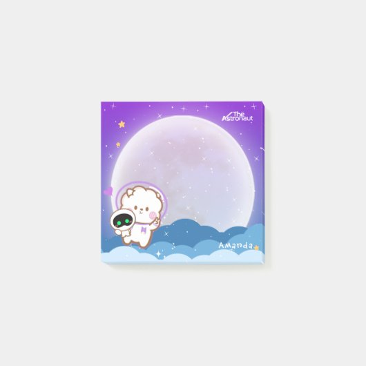 Cute Kawaii Astronaut Jinnie on Paarse Space Post Post-it® Notes (Voorkant)