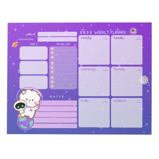 Cute Kawaii Astronaut Undated Weekly Planner Notitieblok (Voorkant)