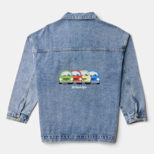 Cute kawaii auto's cartoonillustratie denim jacket