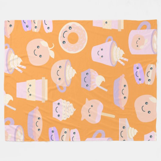 Cute Kawaii Autumn Pumpkin Pie Pattern in Pastel Fleece Deken (Voorkant (Horizontaal))