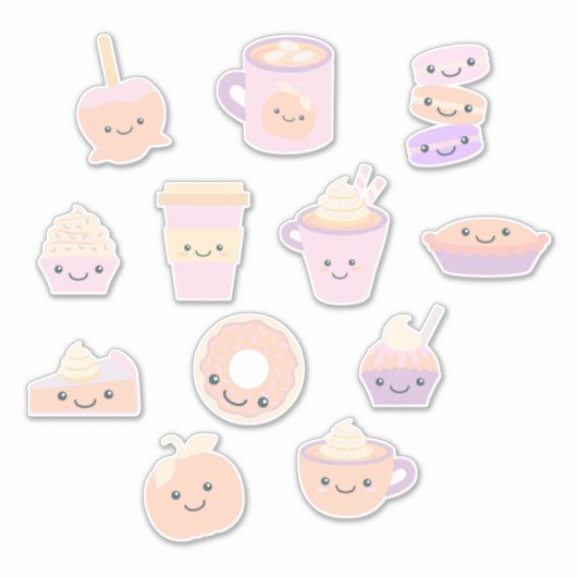 Cute Kawaii Autumn Pumpkin Pie Pattern in Pastel Sticker (Voorkant)