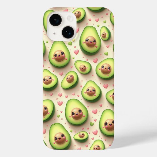 Cute Kawaii Avocado and Pink Hearts Pattern Sweet  Case-Mate iPhone Case (Achterkant)