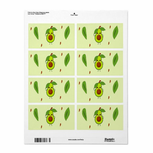 Cute kawaii avocado etiket (Full Sheet)