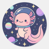 Cute Kawaii Axolotl Astronaut – Retro Space Advent Ronde Sticker (Voorkant)