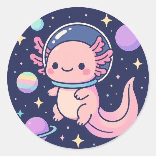 Cute Kawaii Axolotl Astronaut – Retro Space Advent Ronde Sticker (Voorkant)