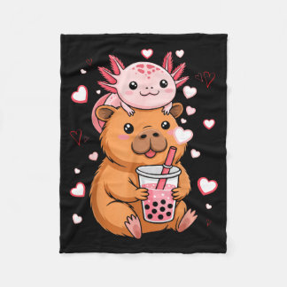 Cute Kawaii Axolotl Capybara Bubble Tea Boys Girls Fleece Deken
