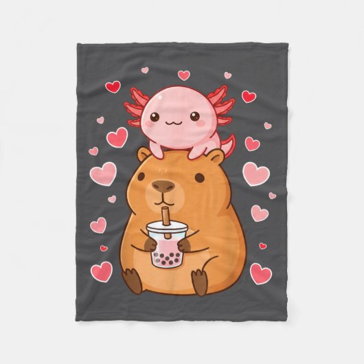 Cute Kawaii Axolotl Capybara Bubble Tea Boys Girls Fleece Deken (Voorkant)