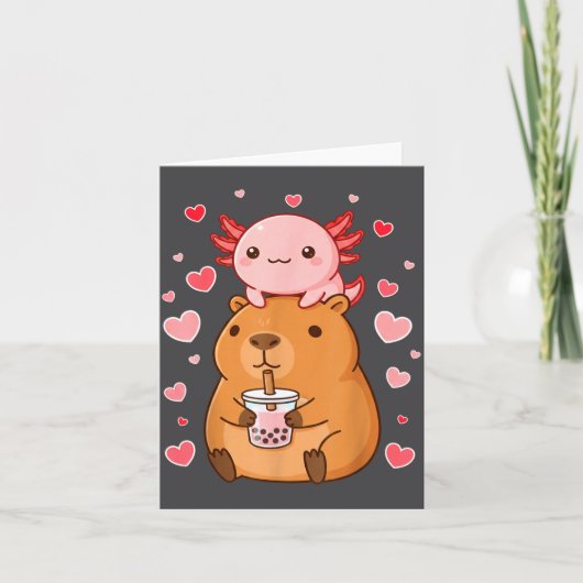 Cute Kawaii Axolotl Capybara Bubble Tea Boys Girls Kaart (Voorkant)