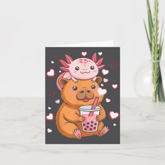 Cute Kawaii Axolotl Capybara Bubble Tea Boys Girls Kaart (Voorkant)