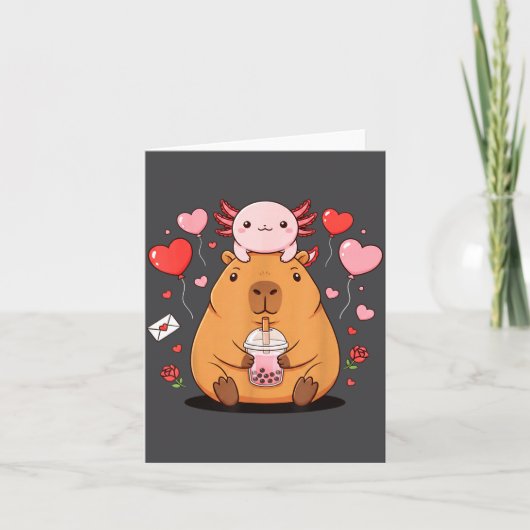 Cute Kawaii Axolotl Capybara Bubble Tea Boys Girls Kaart (Voorkant)