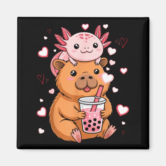 Cute Kawaii Axolotl Capybara Bubble Tea Boys Girls Magneet (Voorkant)