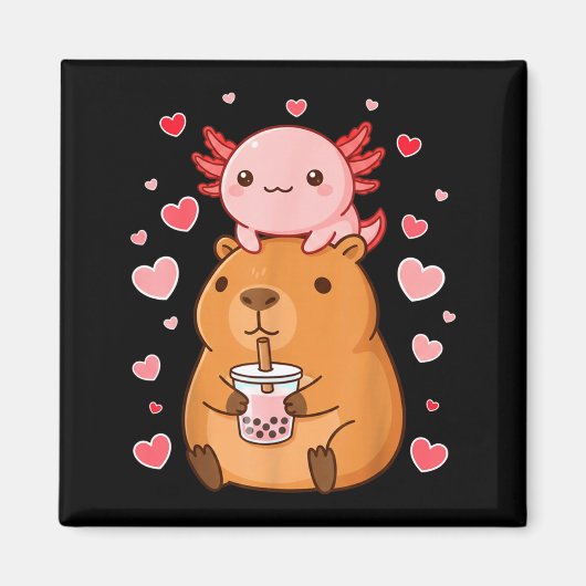 Cute Kawaii Axolotl Capybara Bubble Tea Boys Girls Magneet (Voorkant)