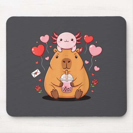 Cute Kawaii Axolotl Capybara Bubble Tea Boys Girls Muismat (Voorkant)