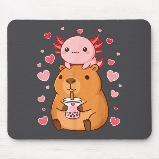 Cute Kawaii Axolotl Capybara Bubble Tea Boys Girls Muismat (Voorkant)