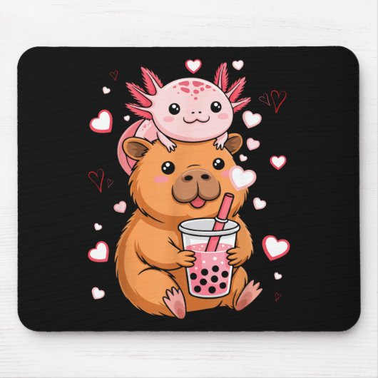 Cute Kawaii Axolotl Capybara Bubble Tea Boys Girls Muismat (Voorkant)