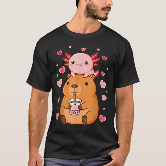 Cute Kawaii Axolotl Capybara Bubble Tea Boys Girls T-shirt (Voorkant)