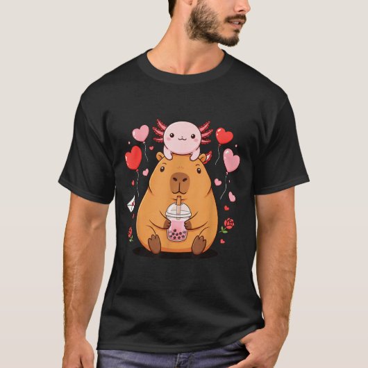 Cute Kawaii Axolotl Capybara Bubble Tea Boys Girls T-shirt (Voorkant)