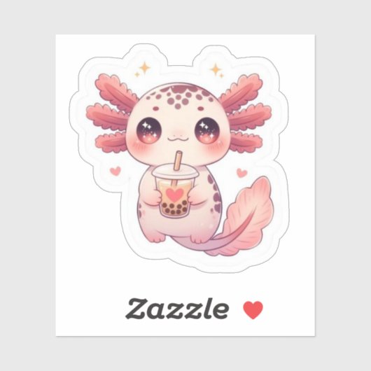 Cute Kawaii Axolotl Drinking Bubble Tea Sticker (Vel)