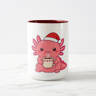Cute Kawaii Axolotl Kerst Rood Tweekleur Mok