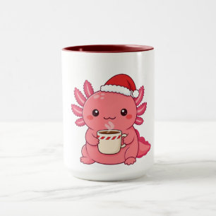 Cute Kawaii Axolotl Kerst Rood Tweekleur Mok