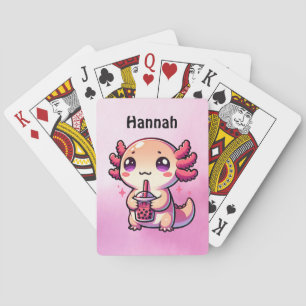 Cute Kawaii Axolotl met Bubble Tea Persoonlijk Pokerkaarten